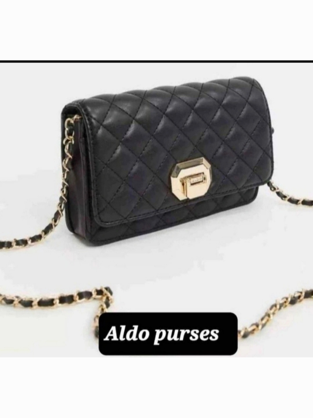 Aldo Black Quilted Crossbody with Gold Chain